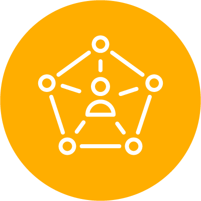 icon-contingent-placement-connections Yellow icon showing a person surrounded by a pentagon-shaped network